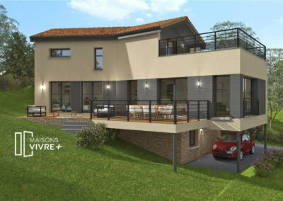 TERRAIN AVEC VUE ET PROJET DE MAISON D'ARCHITECTE A COGNY (69640)