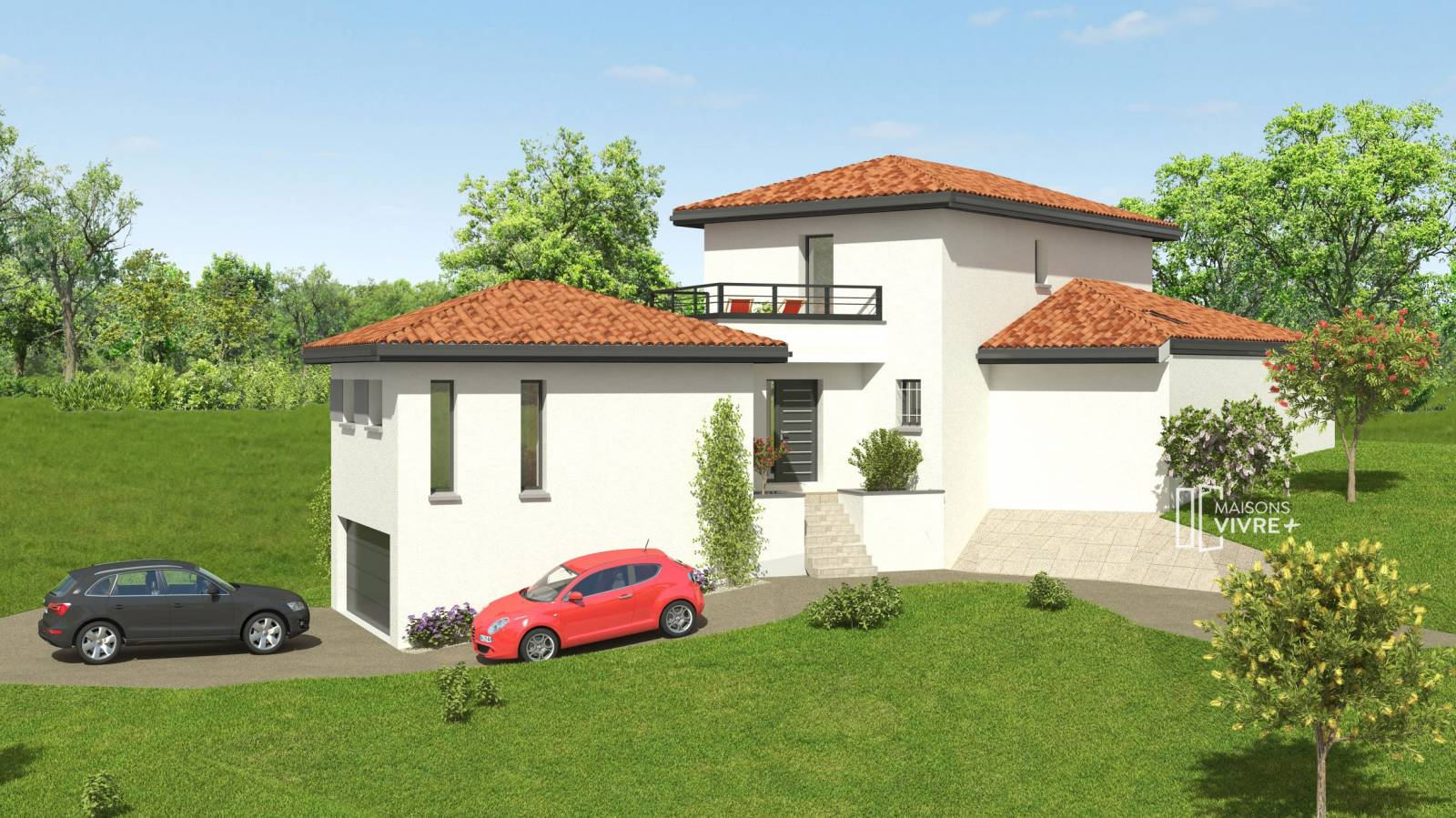 Maison contemporaine sur terrain en pente